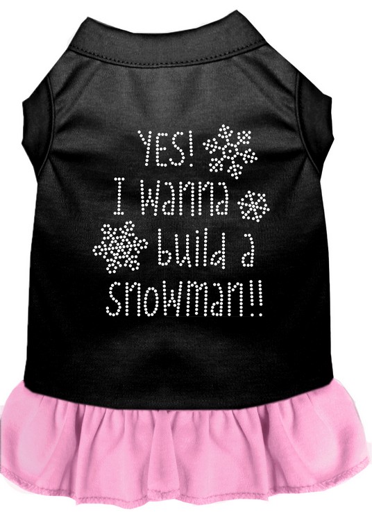 Yes! I want to Build a Snowman Rhinestone Dog Dress Black with Light Pink XL